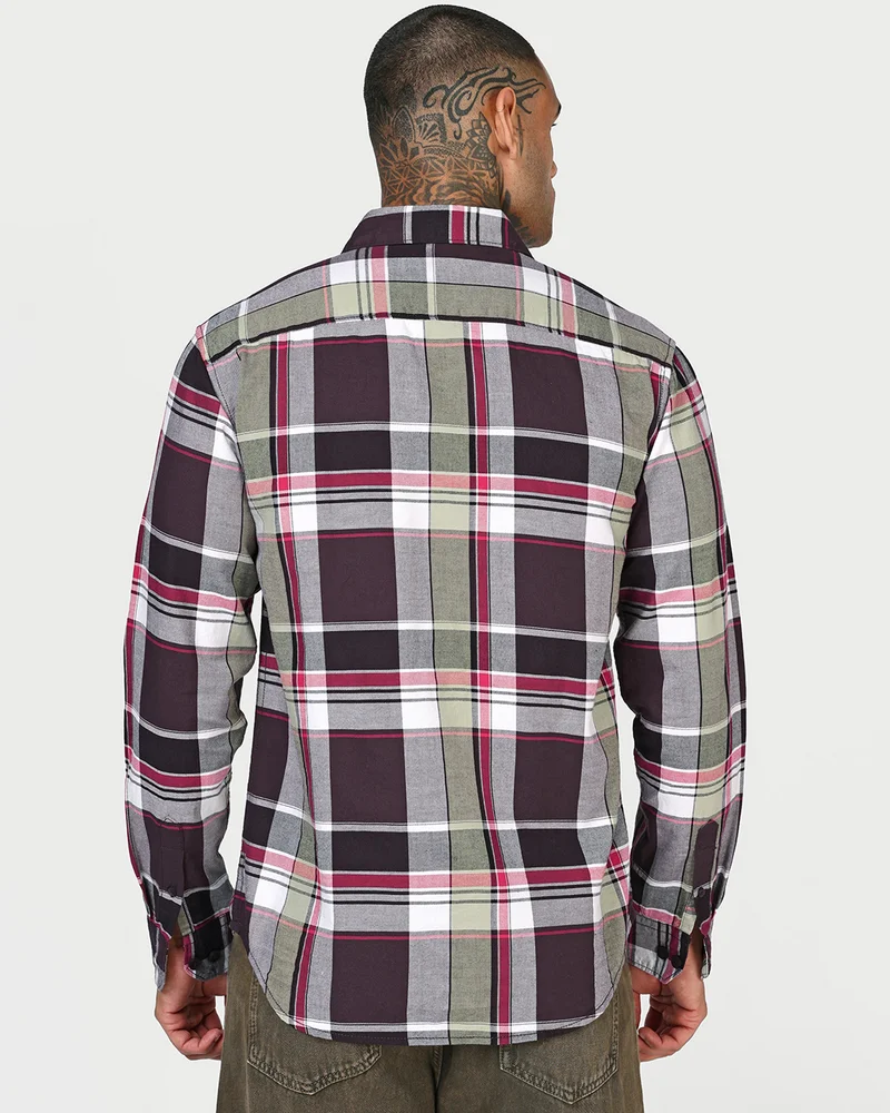 bewakoof  Men's Maroon & Green Checked Shirt  | Best Price UAE